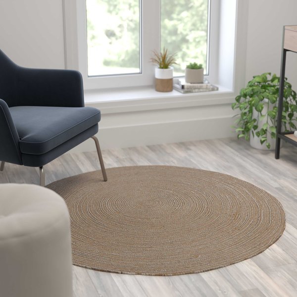 Flash Furniture 4 Foot Round Braided Natural Jute Blend Area Rug CI-19-3694-4-GG